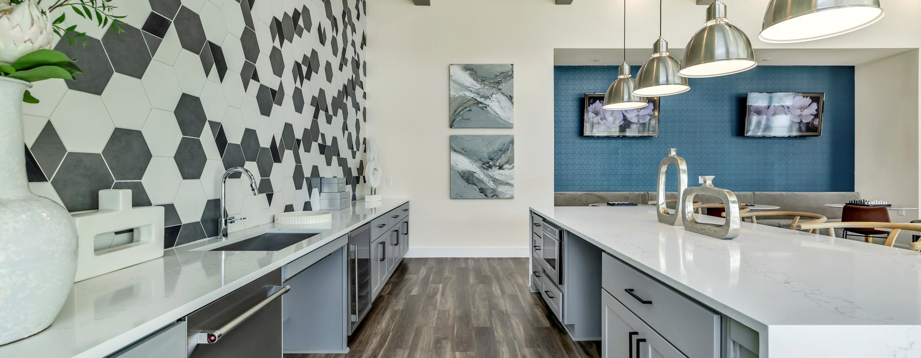 a kitchen with a wood floor